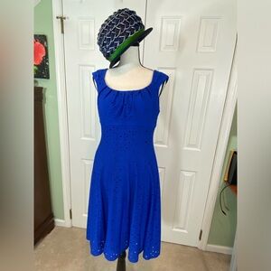 FUN and flirty eyelet sapphire blue dress Scoop neck & cap sleeve size 8